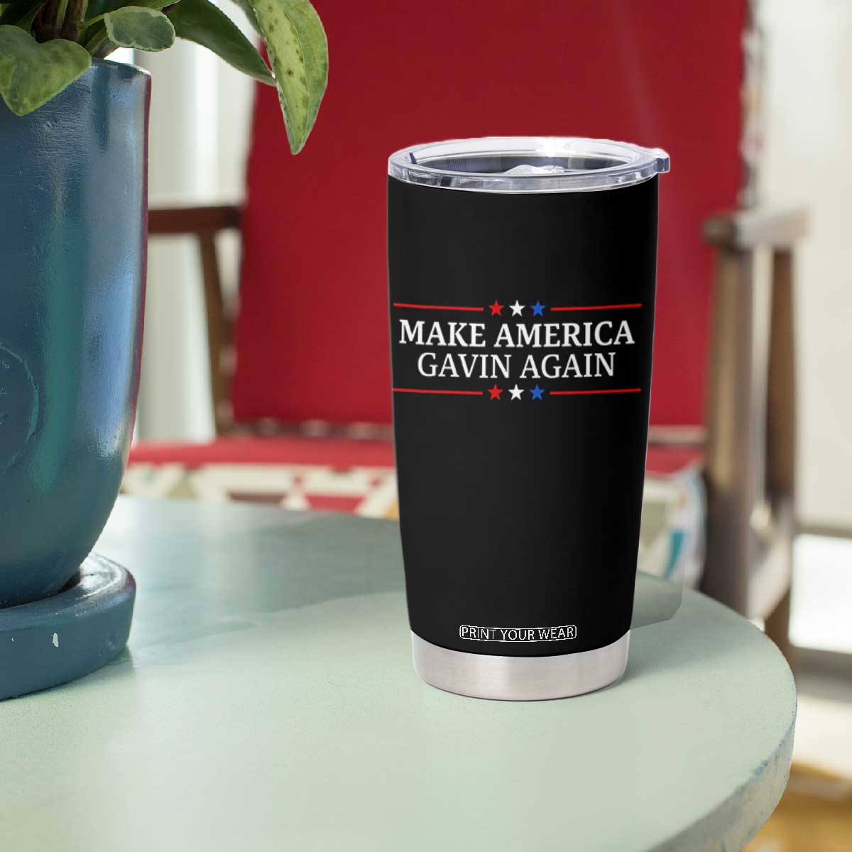 Make America Gavin Again Tumbler Cup Gavin Newsom Support Stars And Stripes TS11 Print Your Wear