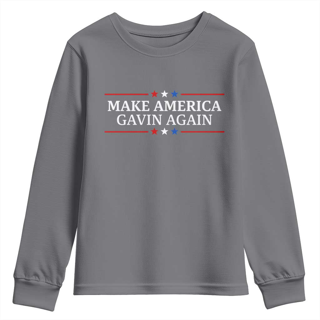 Make America Gavin Again Youth Sweatshirt Gavin Newsom Support Stars And Stripes TS11 Charcoal Print Your Wear