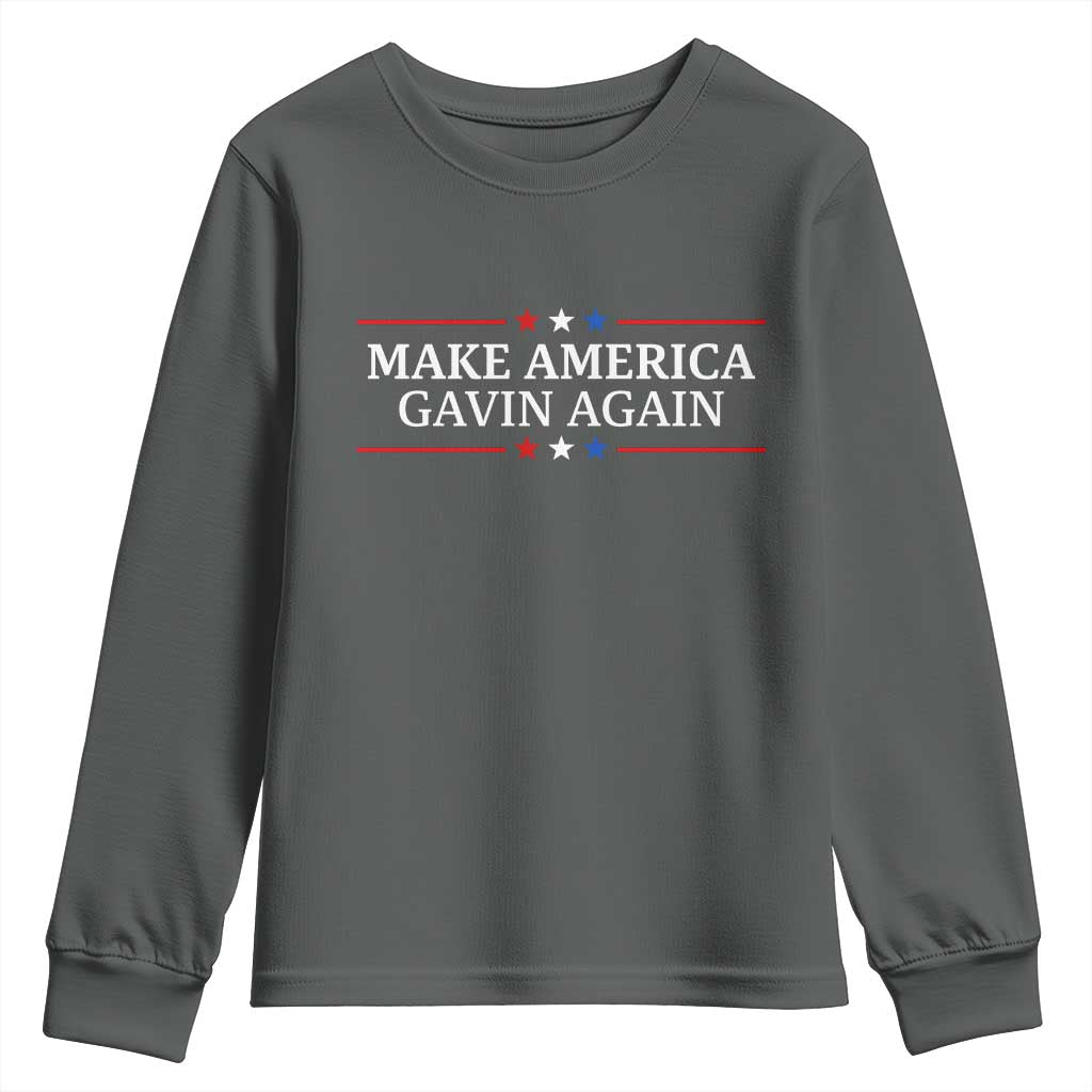 Make America Gavin Again Youth Sweatshirt Gavin Newsom Support Stars And Stripes TS11 Dark Heather Print Your Wear