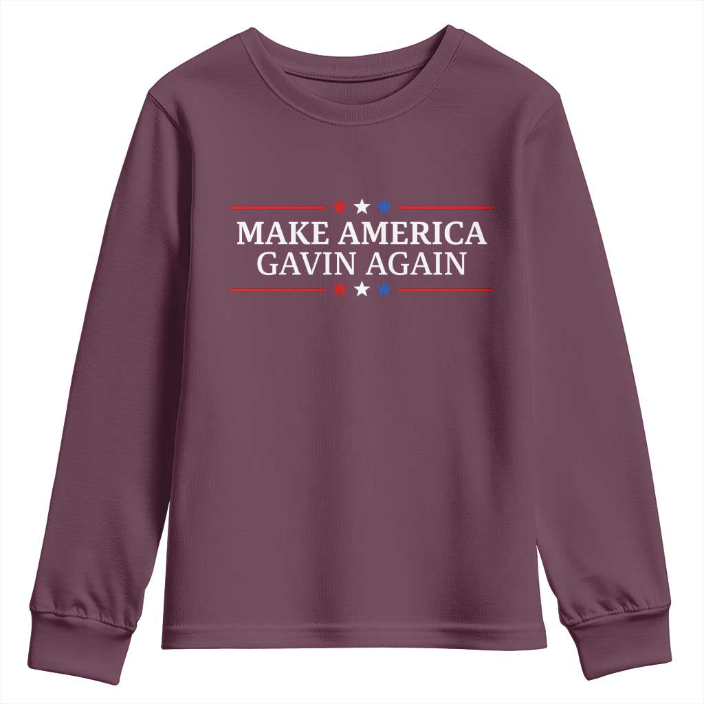 Make America Gavin Again Youth Sweatshirt Gavin Newsom Support Stars And Stripes TS11 Maroon Print Your Wear