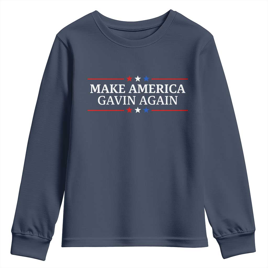 Make America Gavin Again Youth Sweatshirt Gavin Newsom Support Stars And Stripes TS11 Navy Print Your Wear