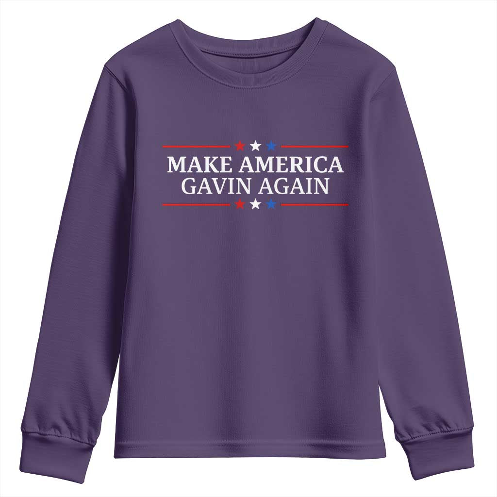 Make America Gavin Again Youth Sweatshirt Gavin Newsom Support Stars And Stripes TS11 Purple Print Your Wear