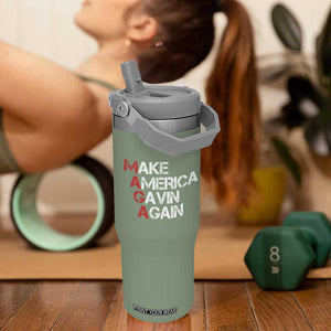 Make America Gavin Again Flip Straw Tumbler Gavin Newsom Support TS11 One Size: 30 oz Moss Green Print Your Wear