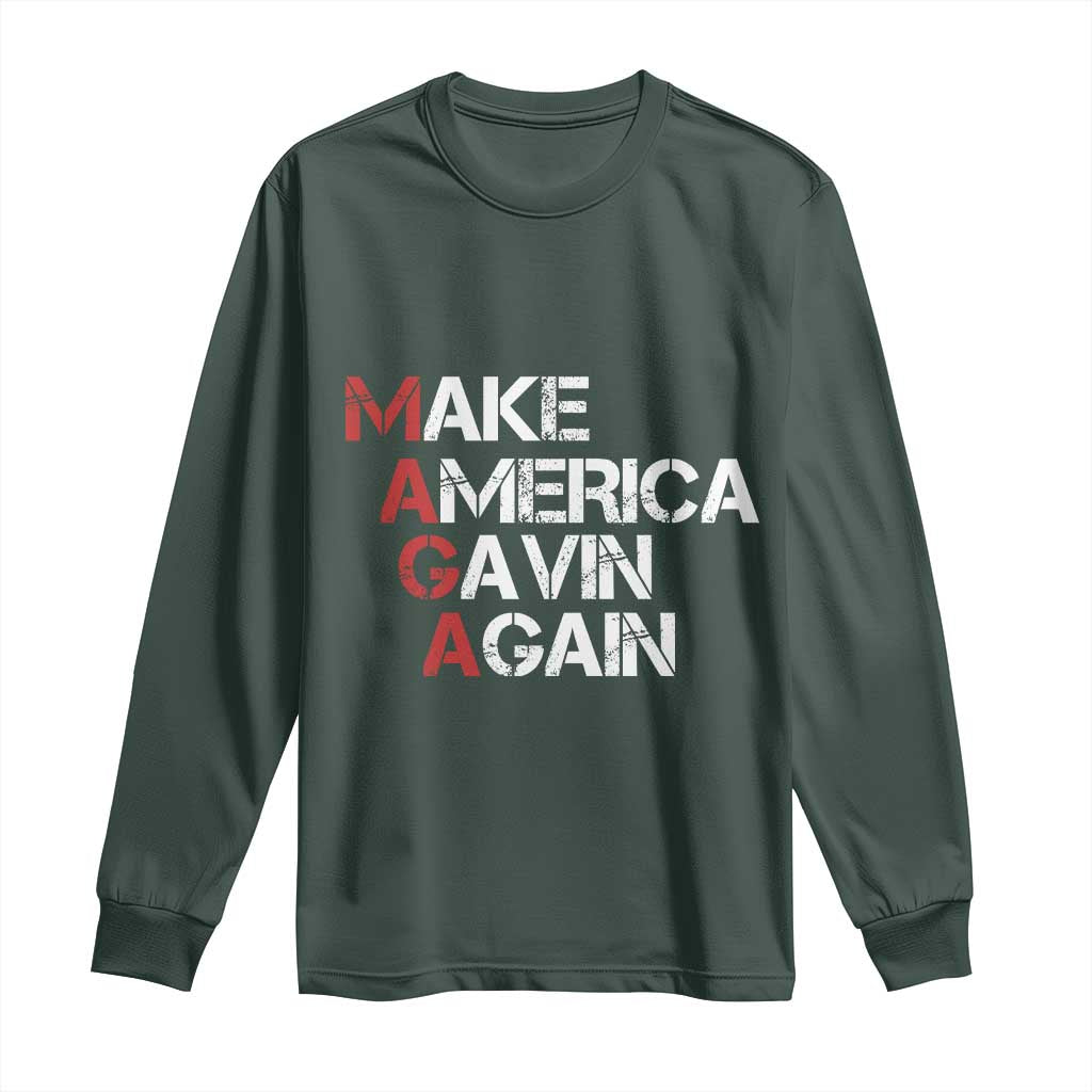 Make America Gavin Again Long Sleeve Shirt Gavin Newsom Support TS11 Dark Forest Green Print Your Wear