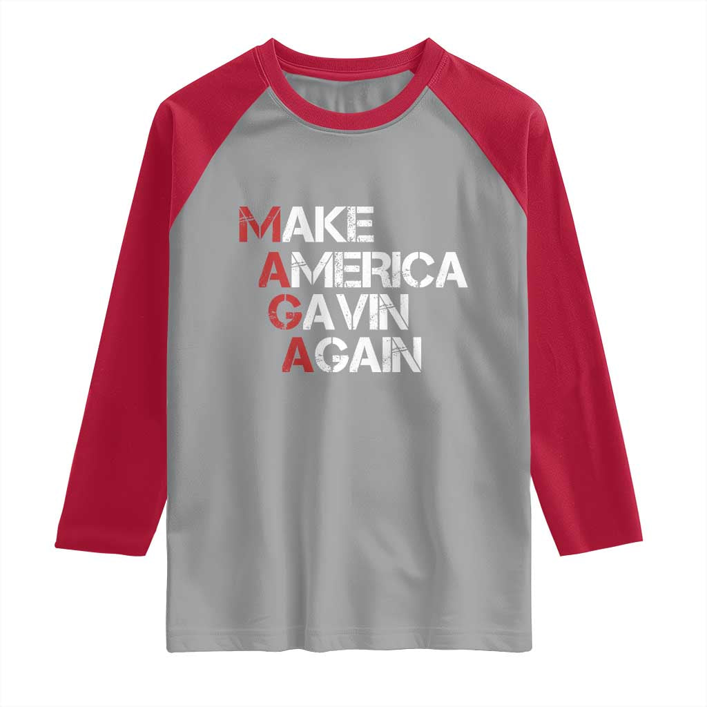 Make America Gavin Again Raglan Shirt Gavin Newsom Support TS11 Sport Gray Red Print Your Wear