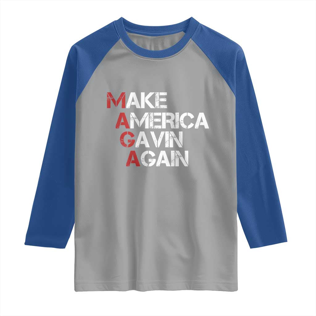 Make America Gavin Again Raglan Shirt Gavin Newsom Support TS11 Sport Gray Royal Print Your Wear