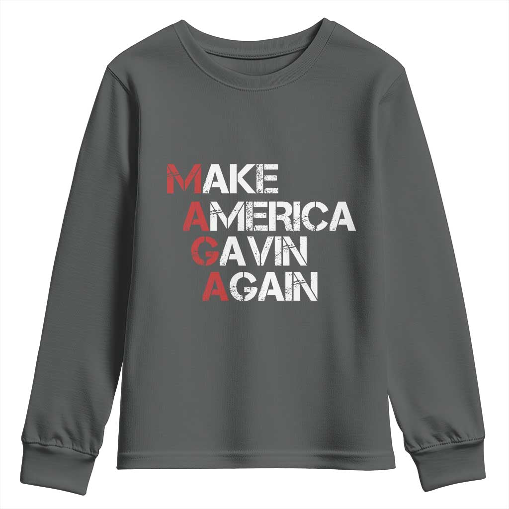 Make America Gavin Again Youth Sweatshirt Gavin Newsom Support TS11 Dark Heather Print Your Wear
