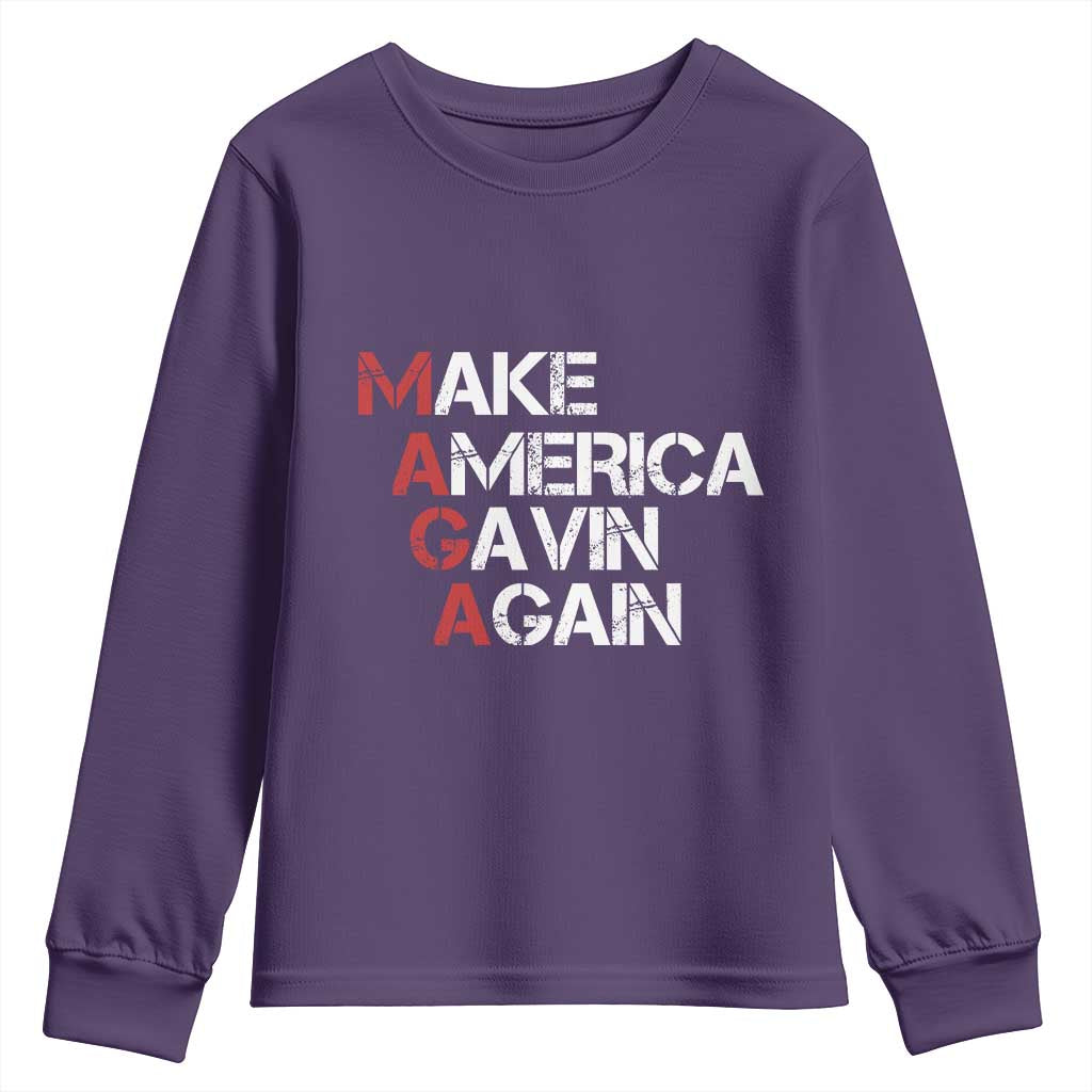 Make America Gavin Again Youth Sweatshirt Gavin Newsom Support TS11 Purple Print Your Wear