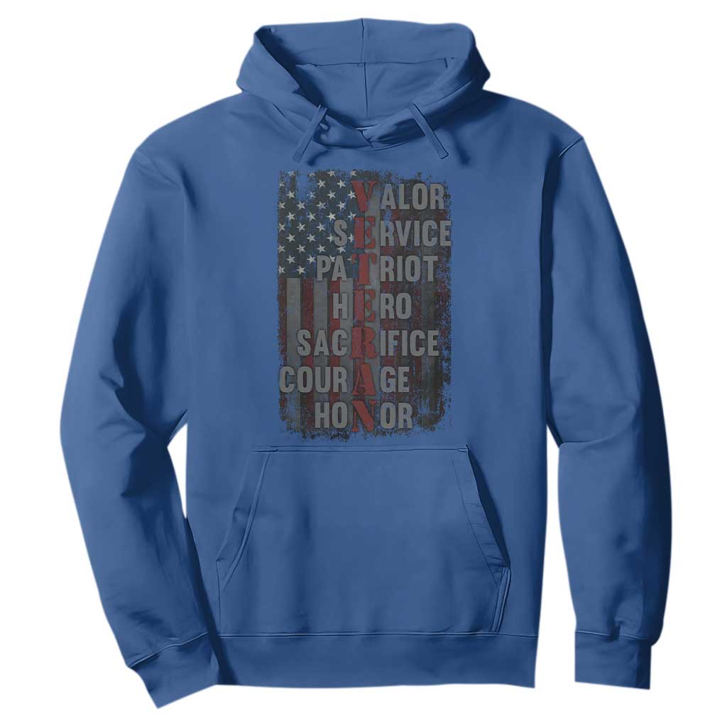 Veterans Valor Service Patriot Hero Sacrifice Courage Honor Hoodie American Flag TS11 Royal Blue Print Your Wear