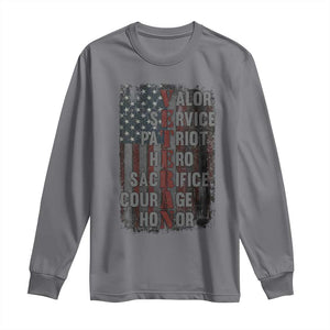 Veterans Valor Service Patriot Hero Sacrifice Courage Honor Long Sleeve Shirt American Flag TS11 Charcoal Print Your Wear
