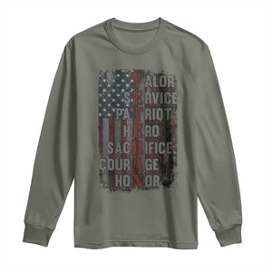 Veterans Valor Service Patriot Hero Sacrifice Courage Honor Long Sleeve Shirt American Flag TS11 Military Green Print Your Wear
