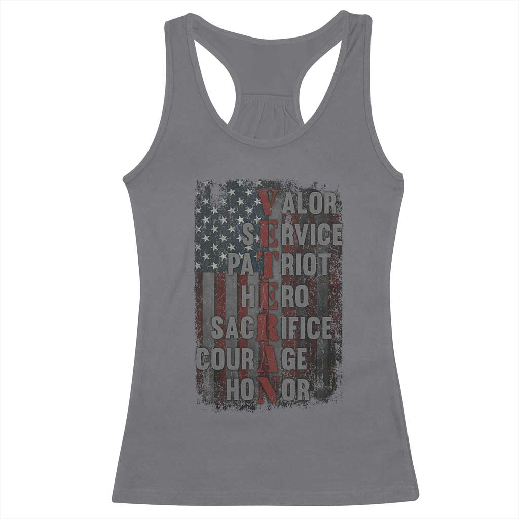 Veterans Valor Service Patriot Hero Sacrifice Courage Honor Racerback Tank Top American Flag TS11 Charcoal Print Your Wear