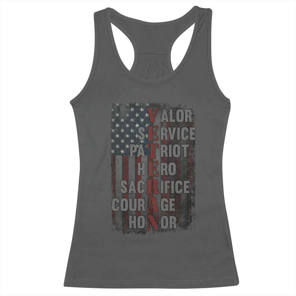 Veterans Valor Service Patriot Hero Sacrifice Courage Honor Racerback Tank Top American Flag TS11 Dark Heather Print Your Wear