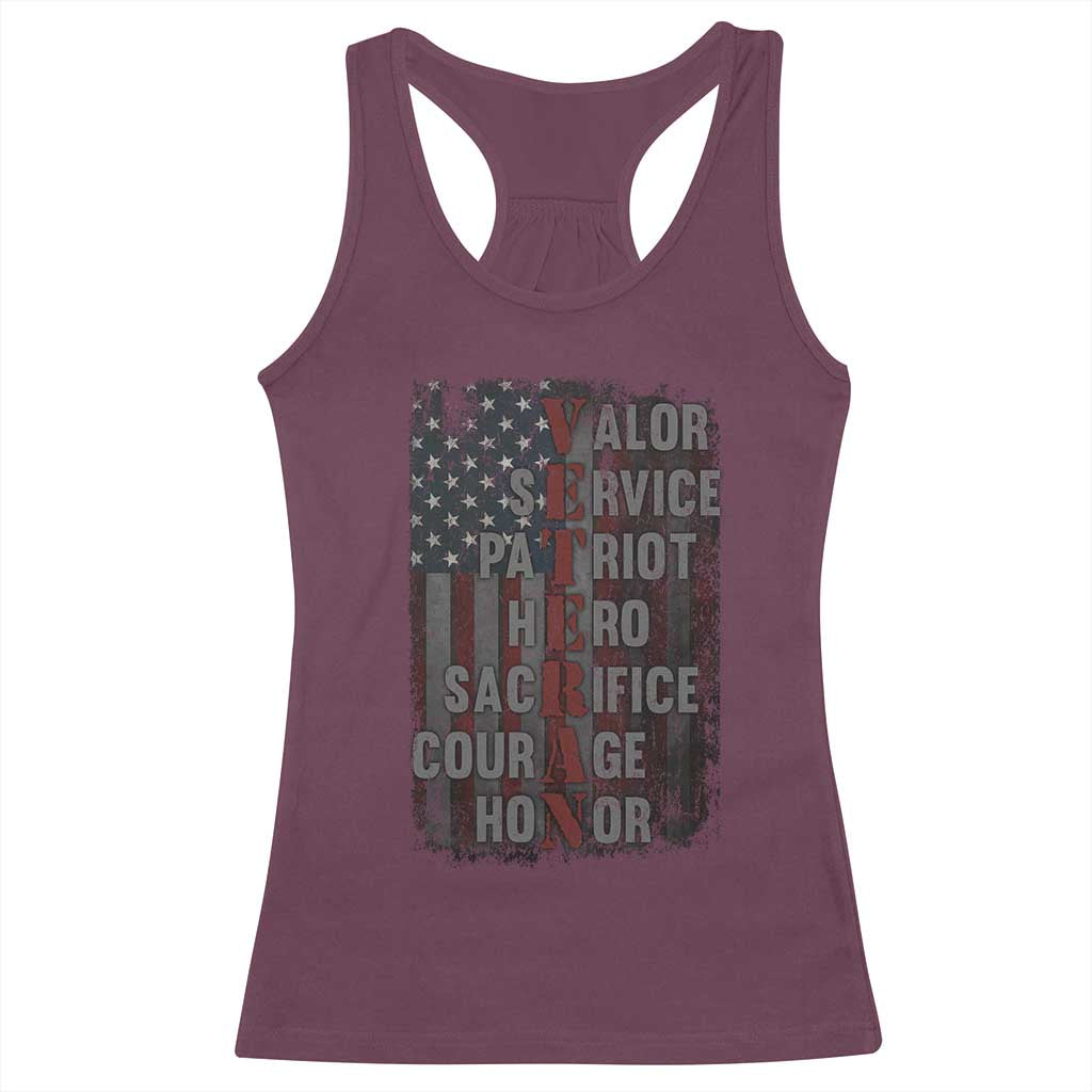 Veterans Valor Service Patriot Hero Sacrifice Courage Honor Racerback Tank Top American Flag TS11 Maroon Print Your Wear