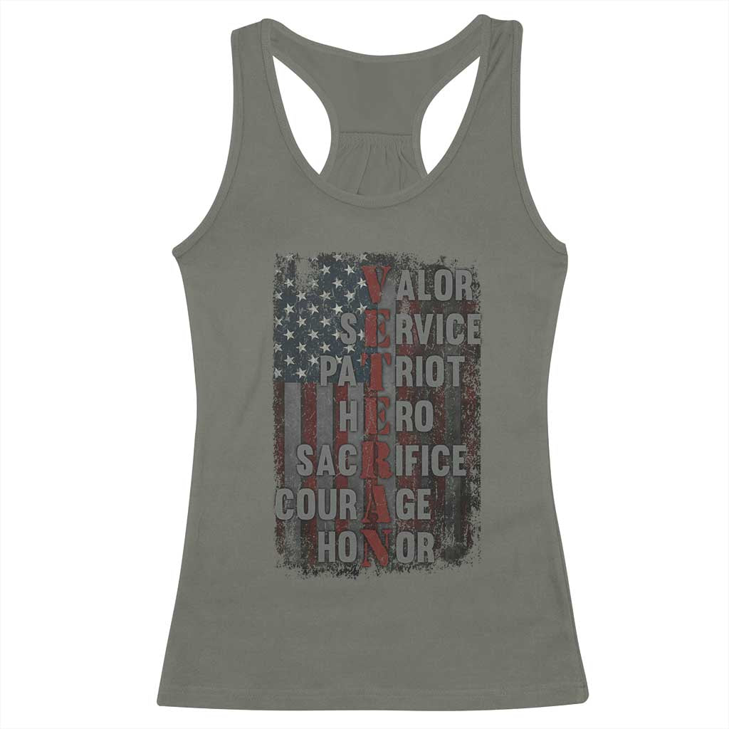Veterans Valor Service Patriot Hero Sacrifice Courage Honor Racerback Tank Top American Flag TS11 Military Green Print Your Wear