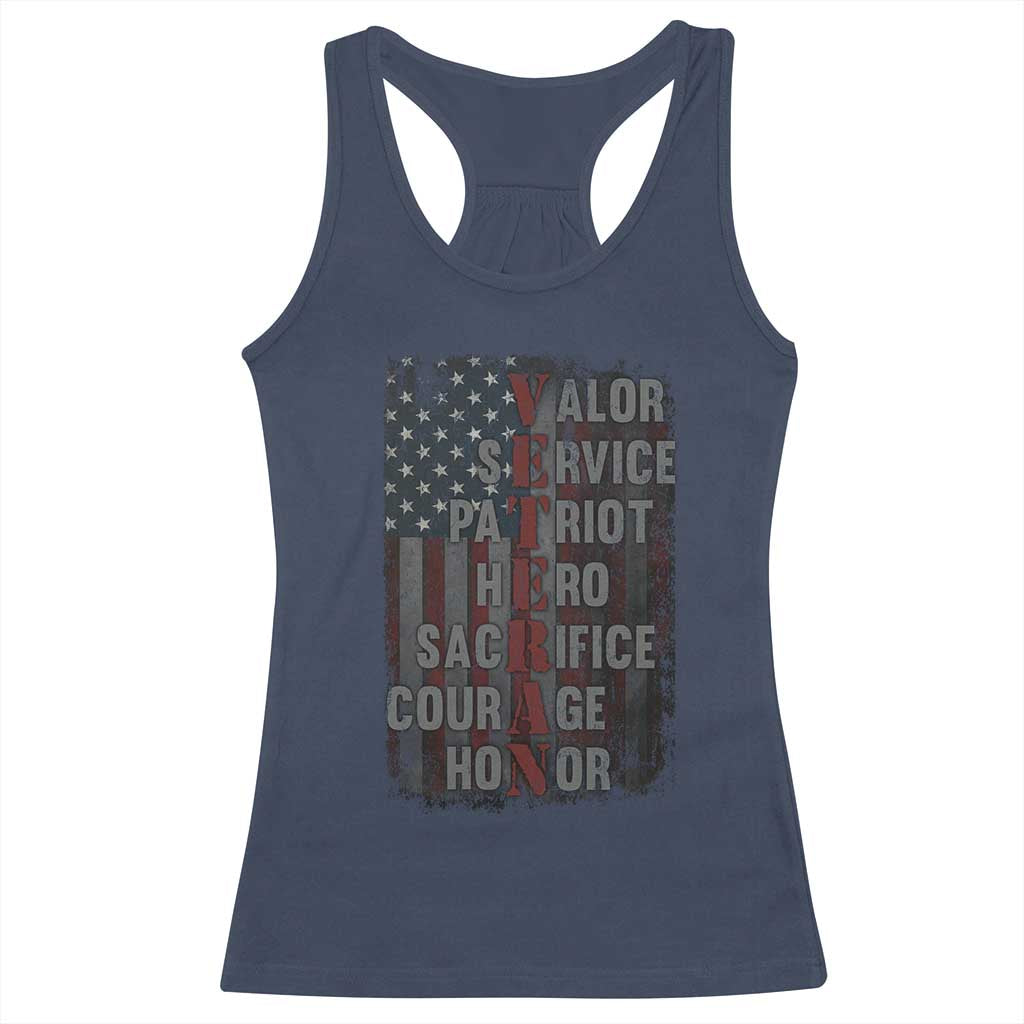 Veterans Valor Service Patriot Hero Sacrifice Courage Honor Racerback Tank Top American Flag TS11 Navy Print Your Wear