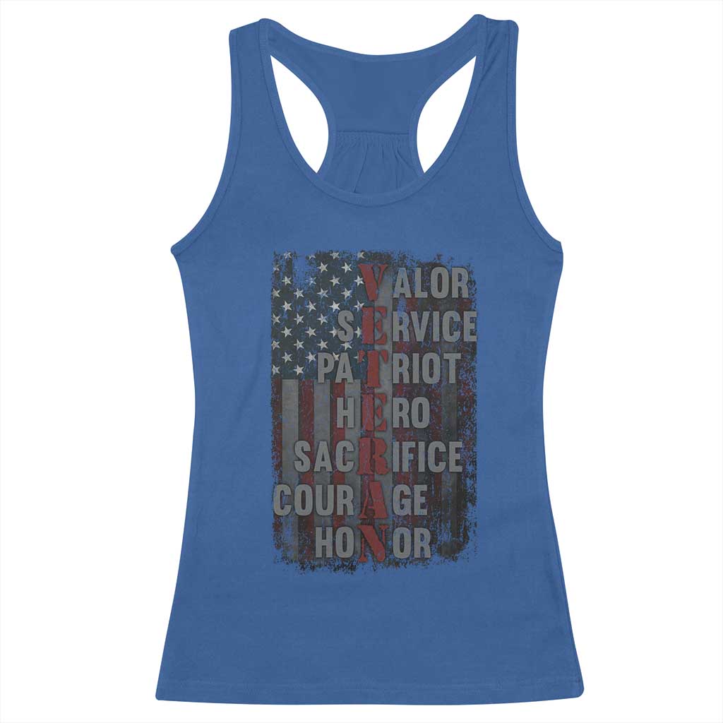 Veterans Valor Service Patriot Hero Sacrifice Courage Honor Racerback Tank Top American Flag TS11 Royal Blue Print Your Wear