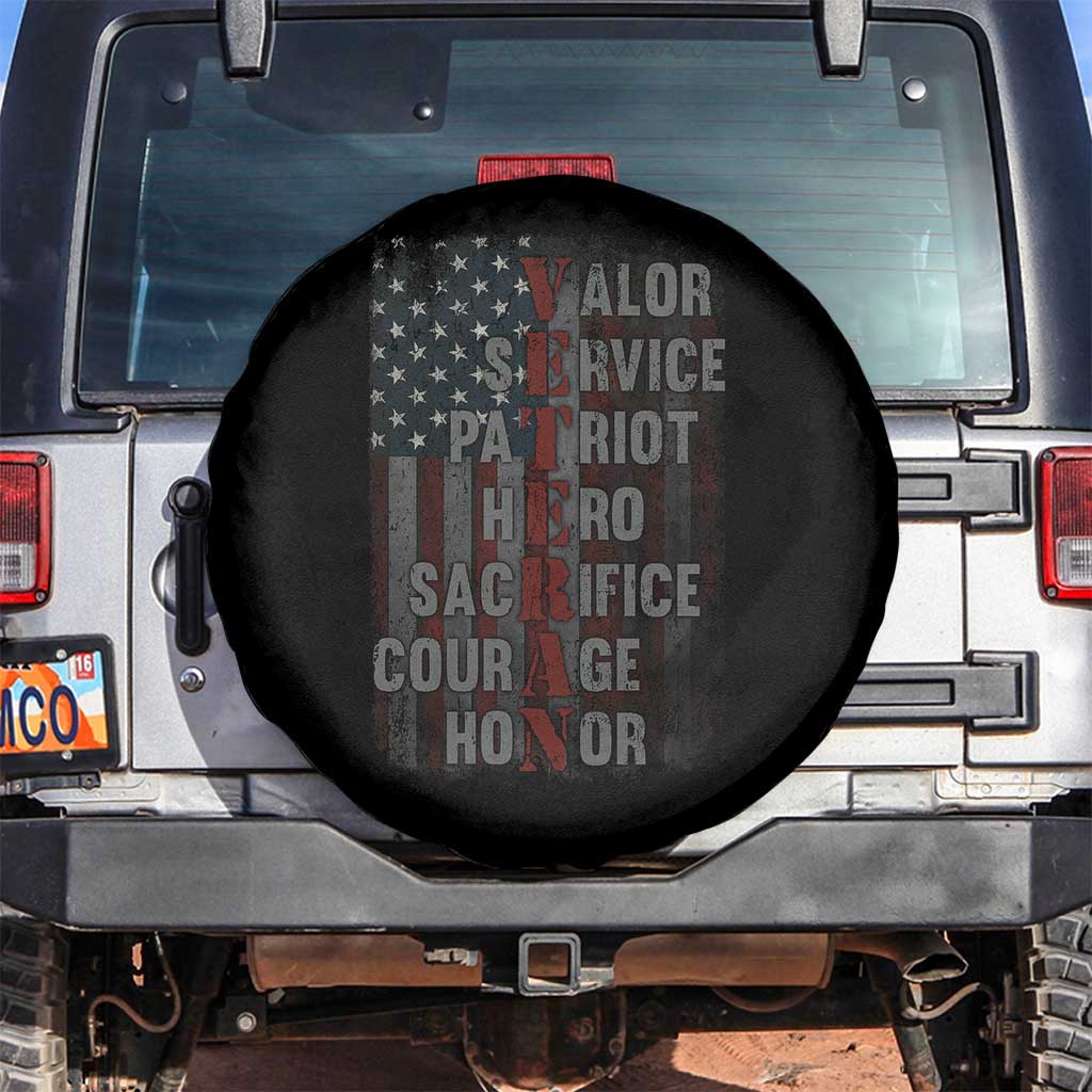 Veterans Valor Service Patriot Hero Sacrifice Courage Honor Spare Tire Cover American Flag TS11 No hole Black Print Your Wear