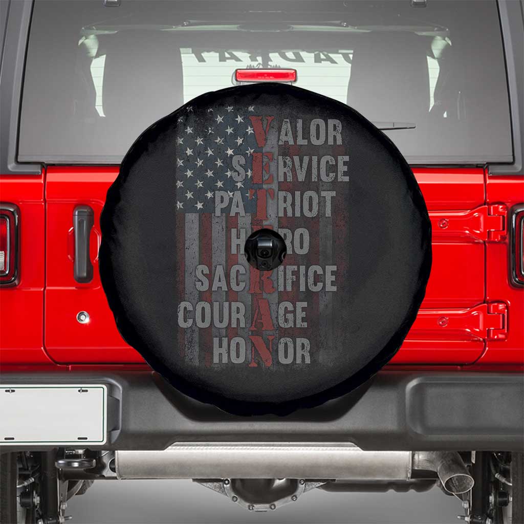 Veterans Valor Service Patriot Hero Sacrifice Courage Honor Spare Tire Cover American Flag TS11 Black Print Your Wear