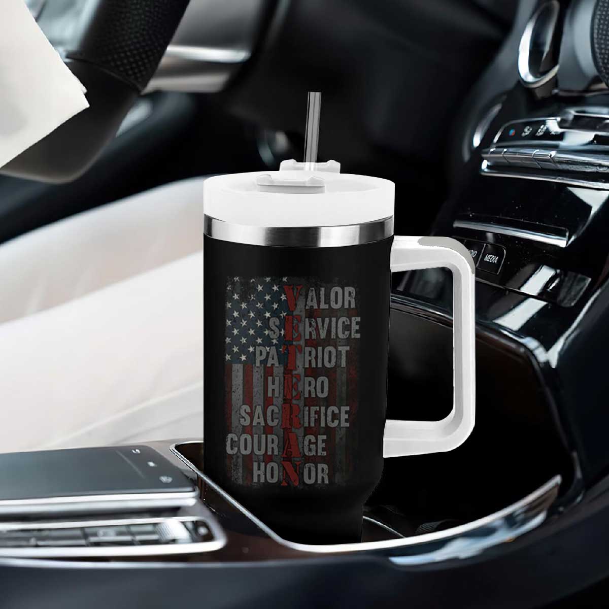 Veterans Valor Service Patriot Hero Sacrifice Courage Honor Tumbler With Handle American Flag TS11 Print Your Wear