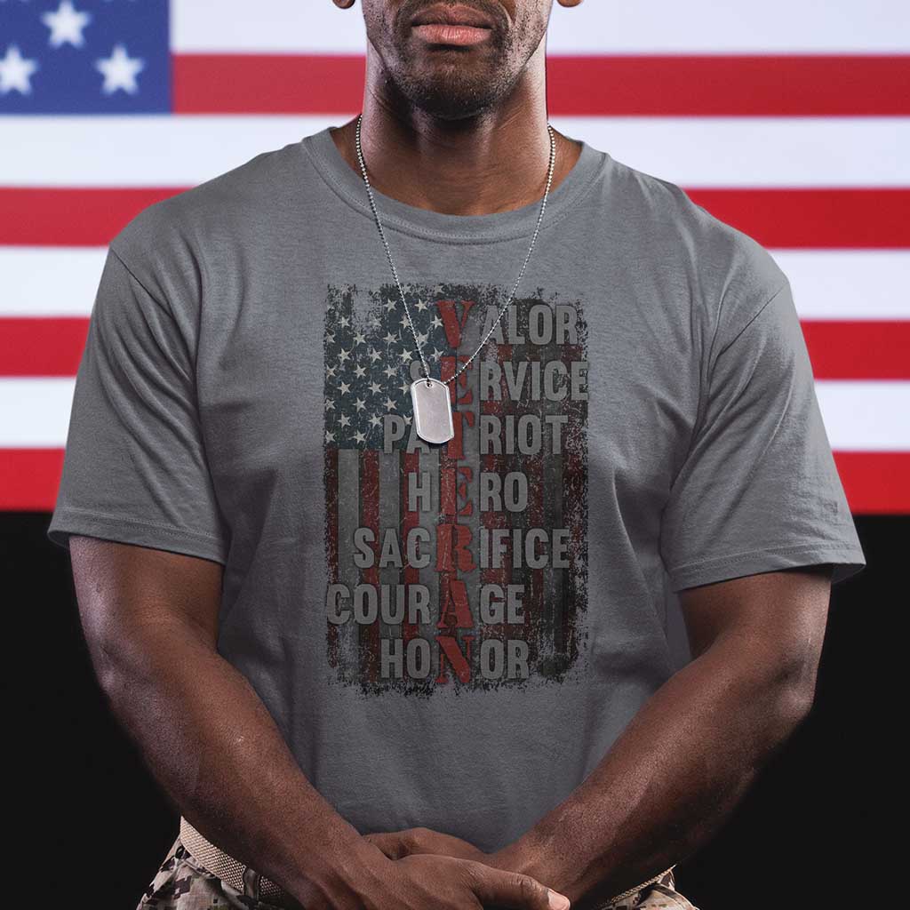 Veterans Valor Service Patriot Hero Sacrifice Courage Honor T Shirt American Flag TS11 Charcoal Print Your Wear