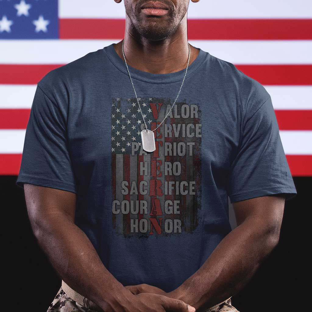Veterans Valor Service Patriot Hero Sacrifice Courage Honor T Shirt American Flag TS11 Navy Print Your Wear