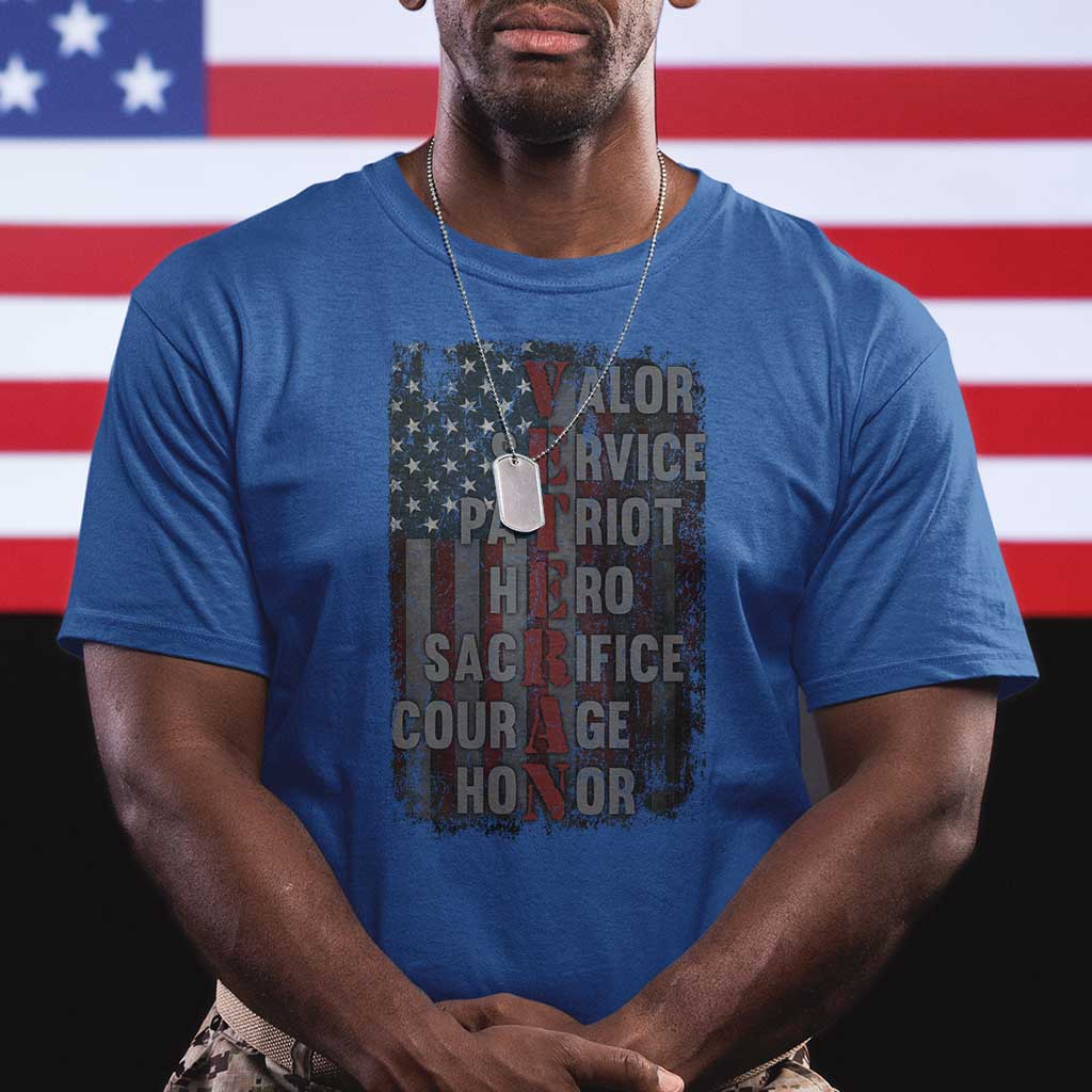 Veterans Valor Service Patriot Hero Sacrifice Courage Honor T Shirt American Flag TS11 Royal Blue Print Your Wear
