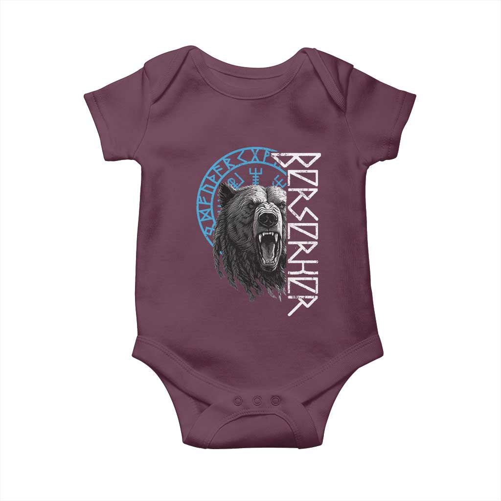 Viking Berserker Bear Warrior Odin Runes Nordic Compass Baby Onesie TS11 Maroon Print Your Wear