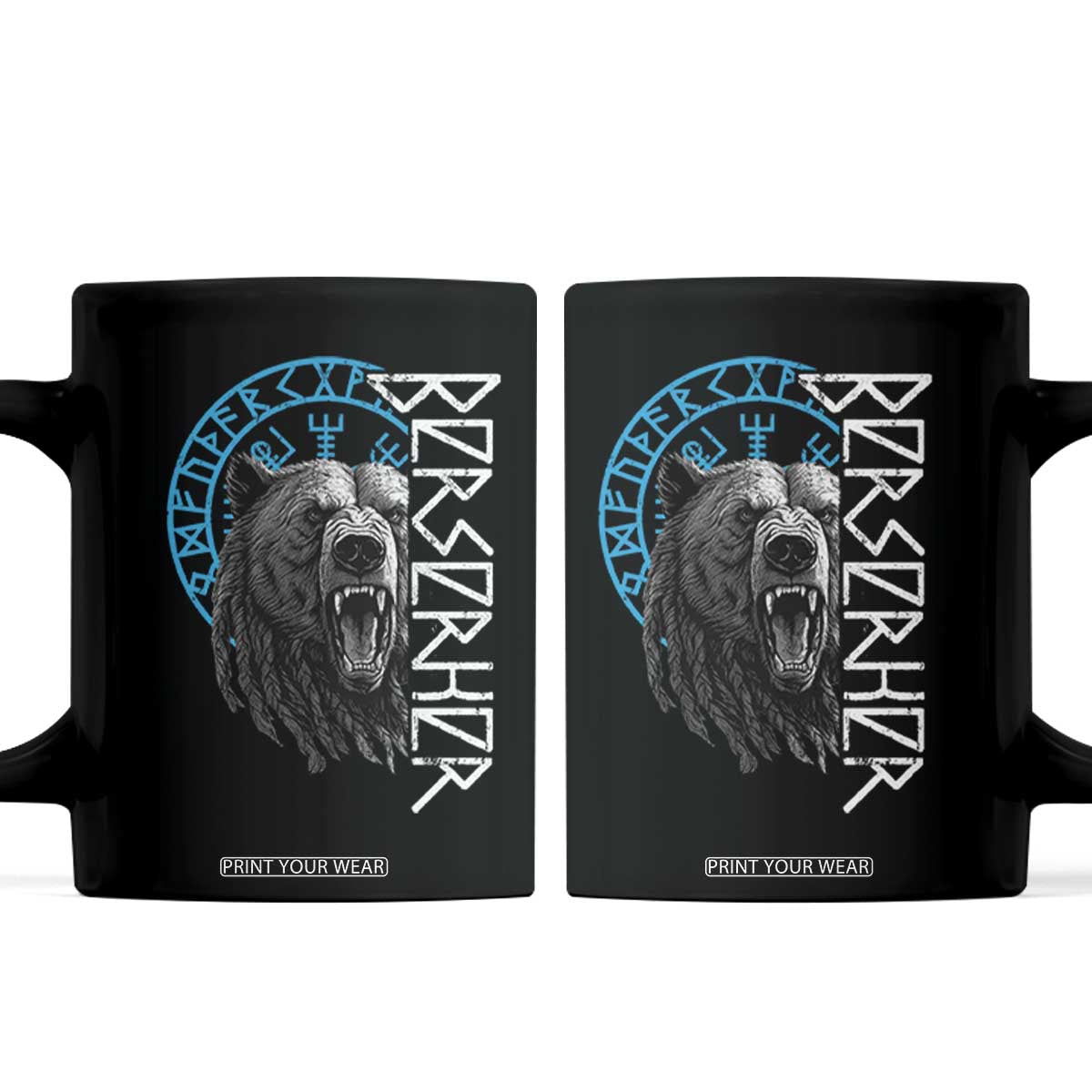 Viking Berserker Bear Warrior Odin Runes Nordic Compass Coffee Mug TS11 Black Print Your Wear
