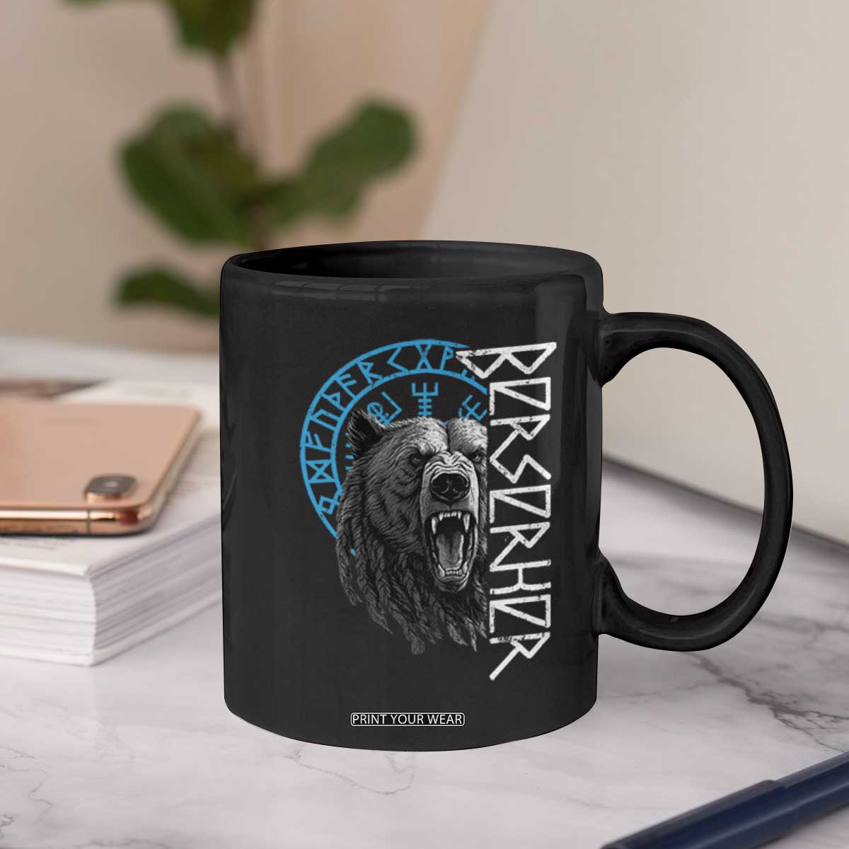 Viking Berserker Bear Warrior Odin Runes Nordic Compass Coffee Mug TS11 Print Your Wear