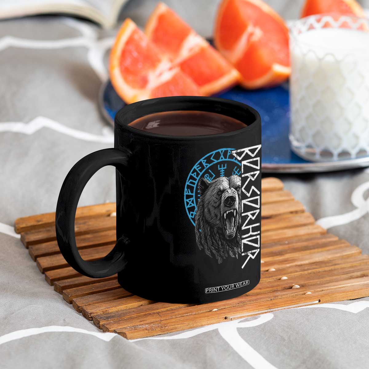 Viking Berserker Bear Warrior Odin Runes Nordic Compass Coffee Mug TS11 Print Your Wear