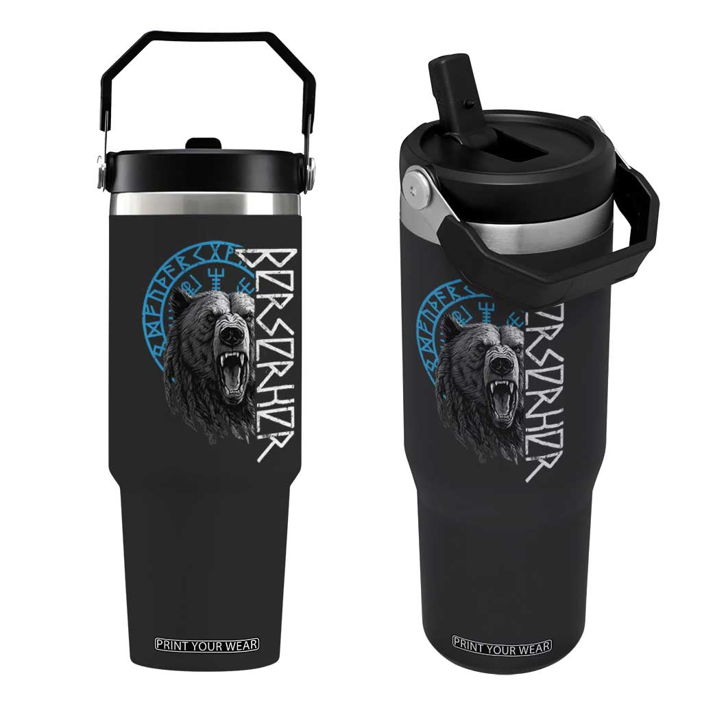 Viking Berserker Bear Warrior Odin Runes Nordic Compass Flip Straw Tumbler TS11 One Size: 30 oz Black Print Your Wear