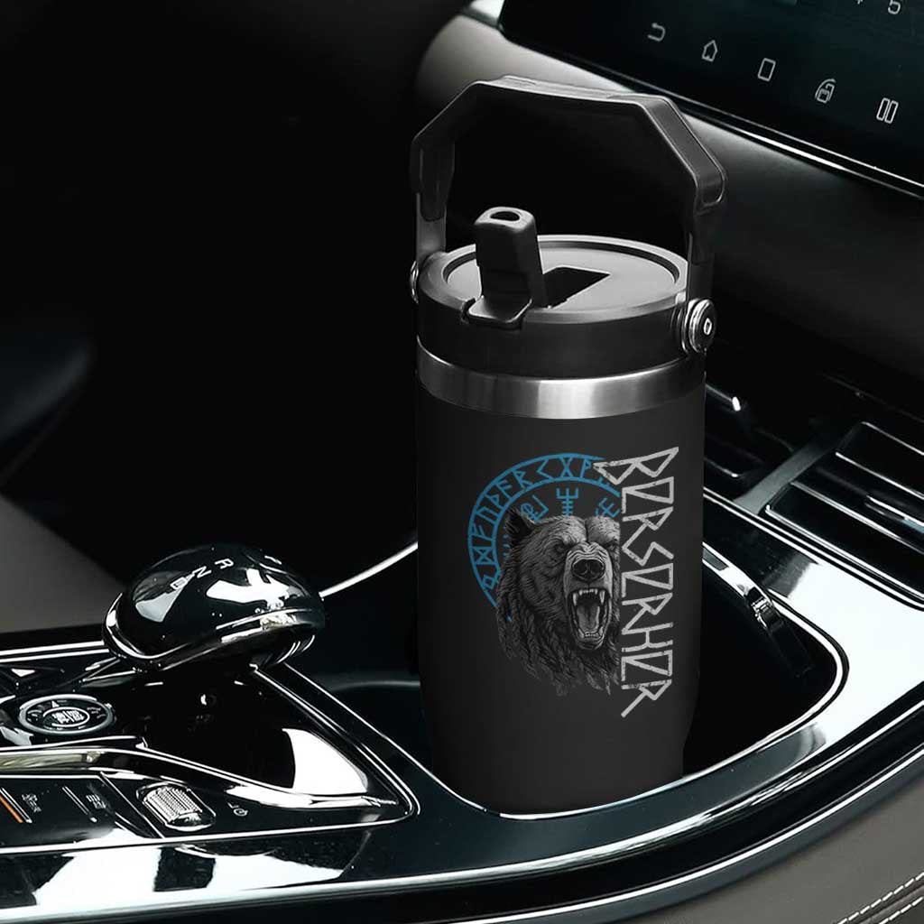 Viking Berserker Bear Warrior Odin Runes Nordic Compass Flip Straw Tumbler TS11 Print Your Wear