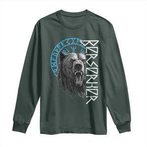 Viking Berserker Bear Warrior Odin Runes Nordic Compass Long Sleeve Shirt TS11 Dark Forest Green Print Your Wear