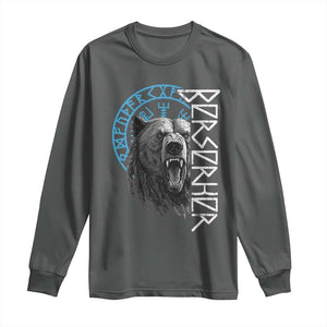 Viking Berserker Bear Warrior Odin Runes Nordic Compass Long Sleeve Shirt TS11 Dark Heather Print Your Wear