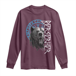 Viking Berserker Bear Warrior Odin Runes Nordic Compass Long Sleeve Shirt TS11 Maroon Print Your Wear
