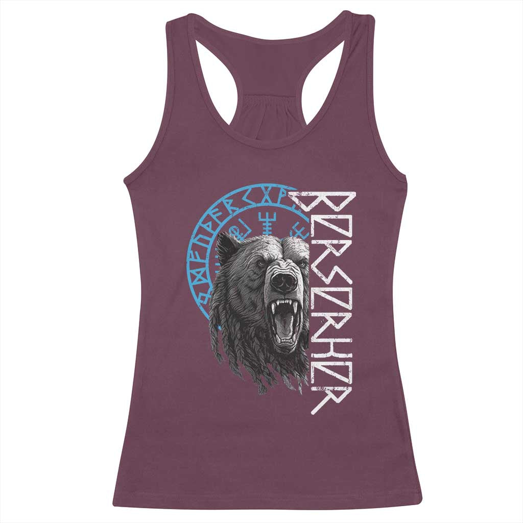 Viking Berserker Bear Warrior Odin Runes Nordic Compass Racerback Tank Top TS11 Maroon Print Your Wear