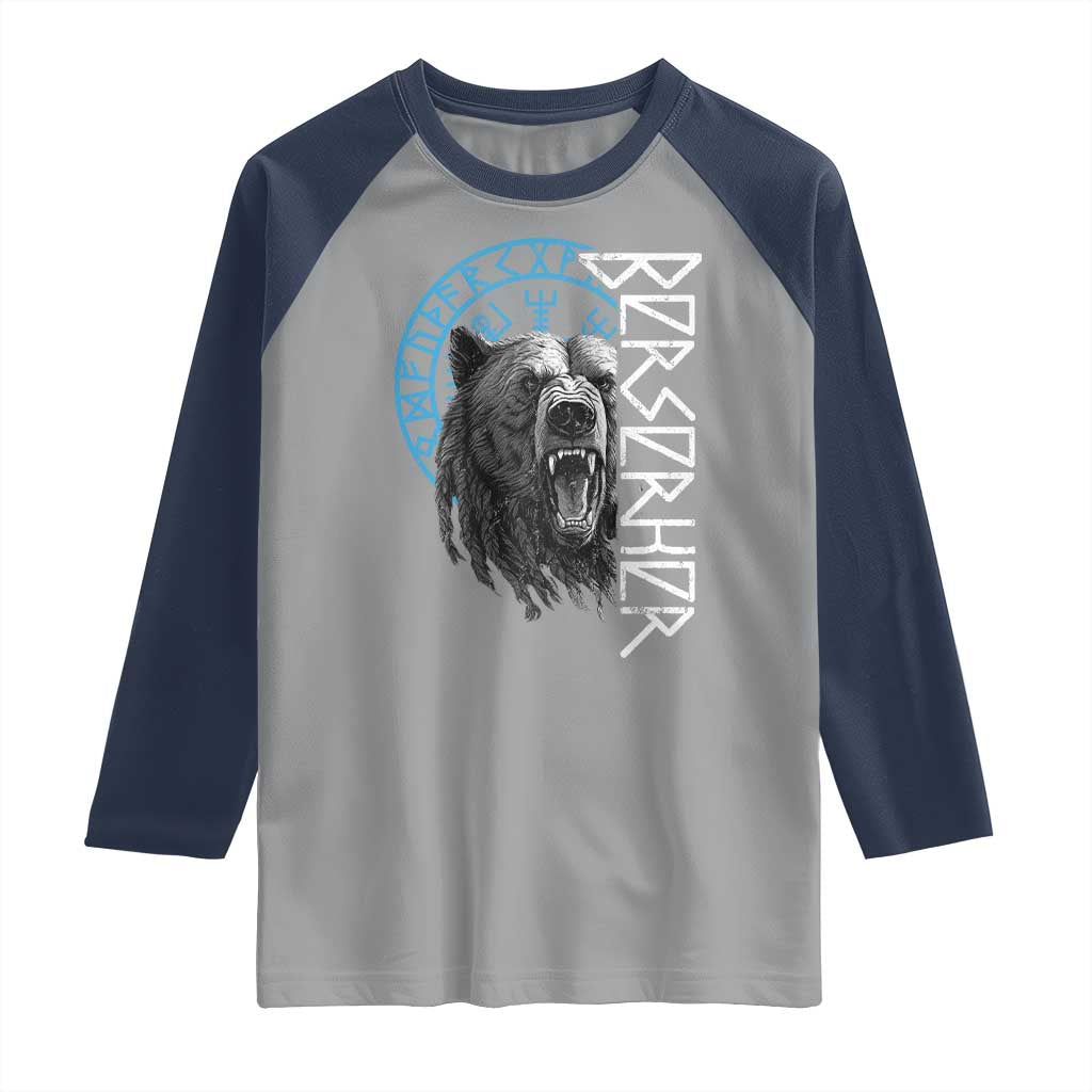 Viking Berserker Bear Warrior Odin Runes Nordic Compass Raglan Shirt TS11 Sport Gray Navy Print Your Wear