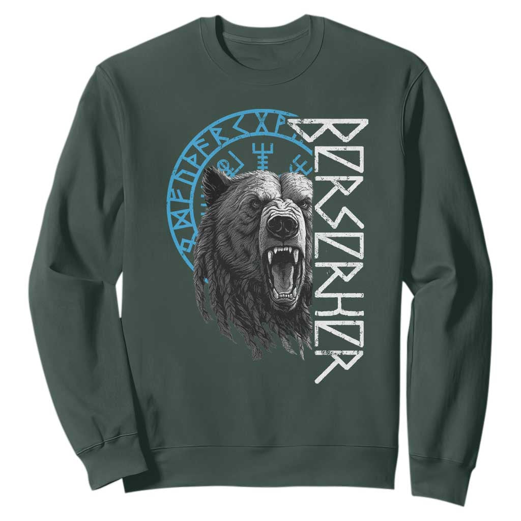 Viking Berserker Bear Warrior Odin Runes Nordic Compass Sweatshirt TS11 Dark Forest Green Print Your Wear
