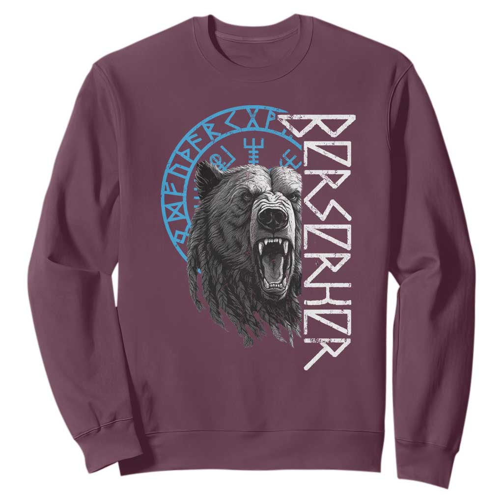 Viking Berserker Bear Warrior Odin Runes Nordic Compass Sweatshirt TS11 Maroon Print Your Wear