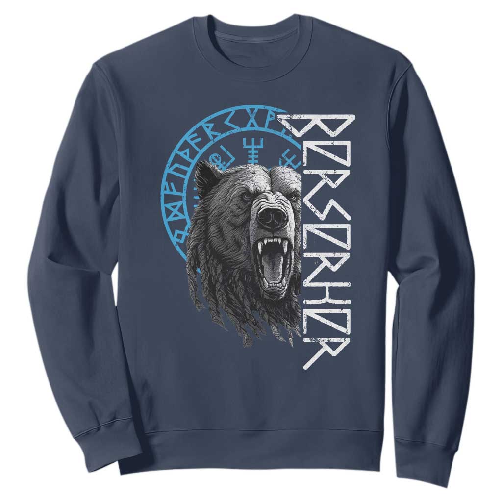 Viking Berserker Bear Warrior Odin Runes Nordic Compass Sweatshirt TS11 Navy Print Your Wear