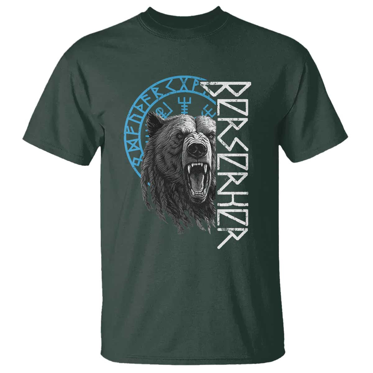 Viking Berserker Bear Warrior Odin Runes Nordic Compass T Shirt TS11 Dark Forest Green Print Your Wear