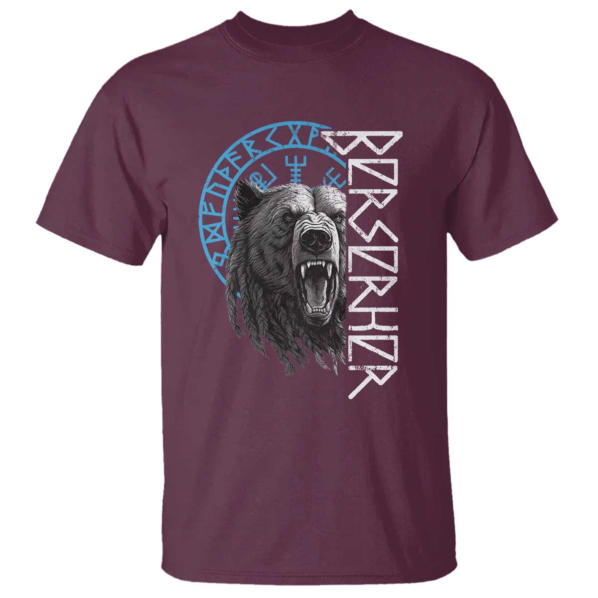 Viking Berserker Bear Warrior Odin Runes Nordic Compass T Shirt TS11 Maroon Print Your Wear