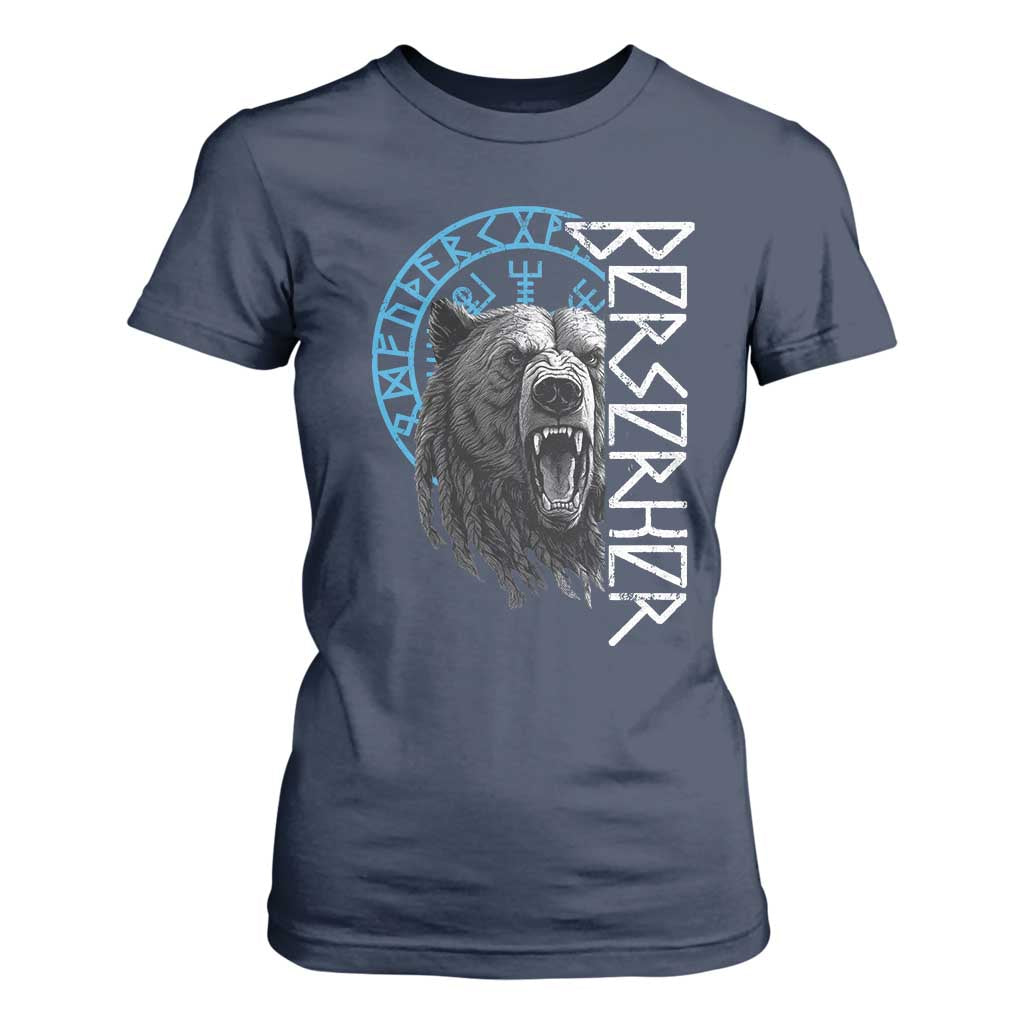 Viking Berserker Bear Warrior Odin Runes Nordic Compass T Shirt For Women TS11 Navy Print Your Wear