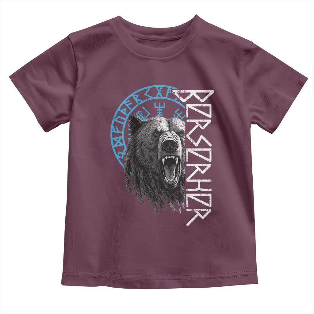 Viking Berserker Bear Warrior Odin Runes Nordic Compass Toddler T Shirt TS11 Maroon Print Your Wear
