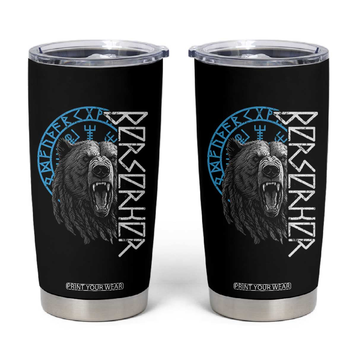 Viking Berserker Bear Warrior Odin Runes Nordic Compass Tumbler Cup TS11 Black Print Your Wear