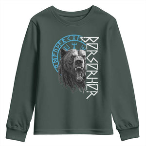 Viking Berserker Bear Warrior Odin Runes Nordic Compass Youth Sweatshirt TS11 Dark Forest Green Print Your Wear