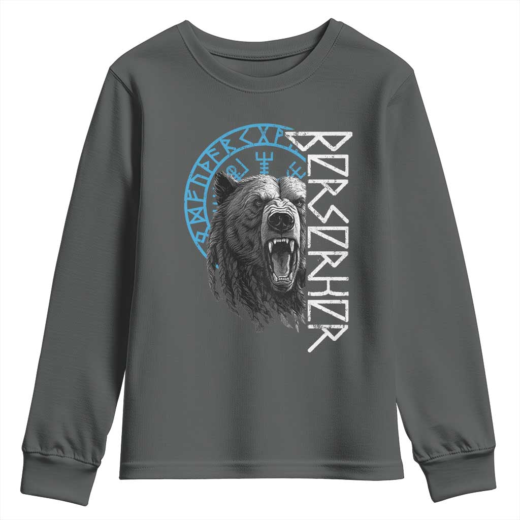 Viking Berserker Bear Warrior Odin Runes Nordic Compass Youth Sweatshirt TS11 Dark Heather Print Your Wear