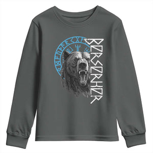 Viking Berserker Bear Warrior Odin Runes Nordic Compass Youth Sweatshirt TS11 Dark Heather Print Your Wear