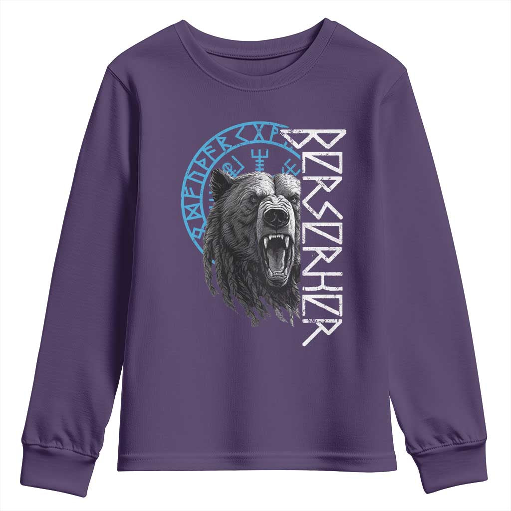 Viking Berserker Bear Warrior Odin Runes Nordic Compass Youth Sweatshirt TS11 Purple Print Your Wear